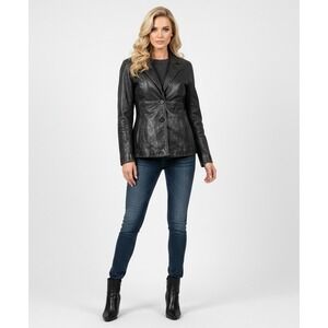 Wilson‎ Leather Jacket Womens L Black Distressed Moto Biker Grunge Y2K 90s